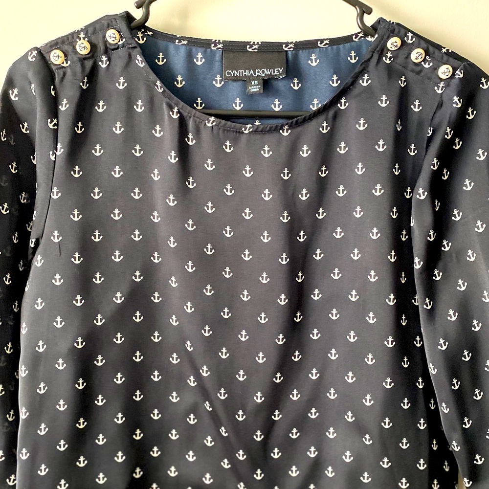 Cynthia Rowley Nautical Anchor Print Blouse XS - Picture 3 of 6